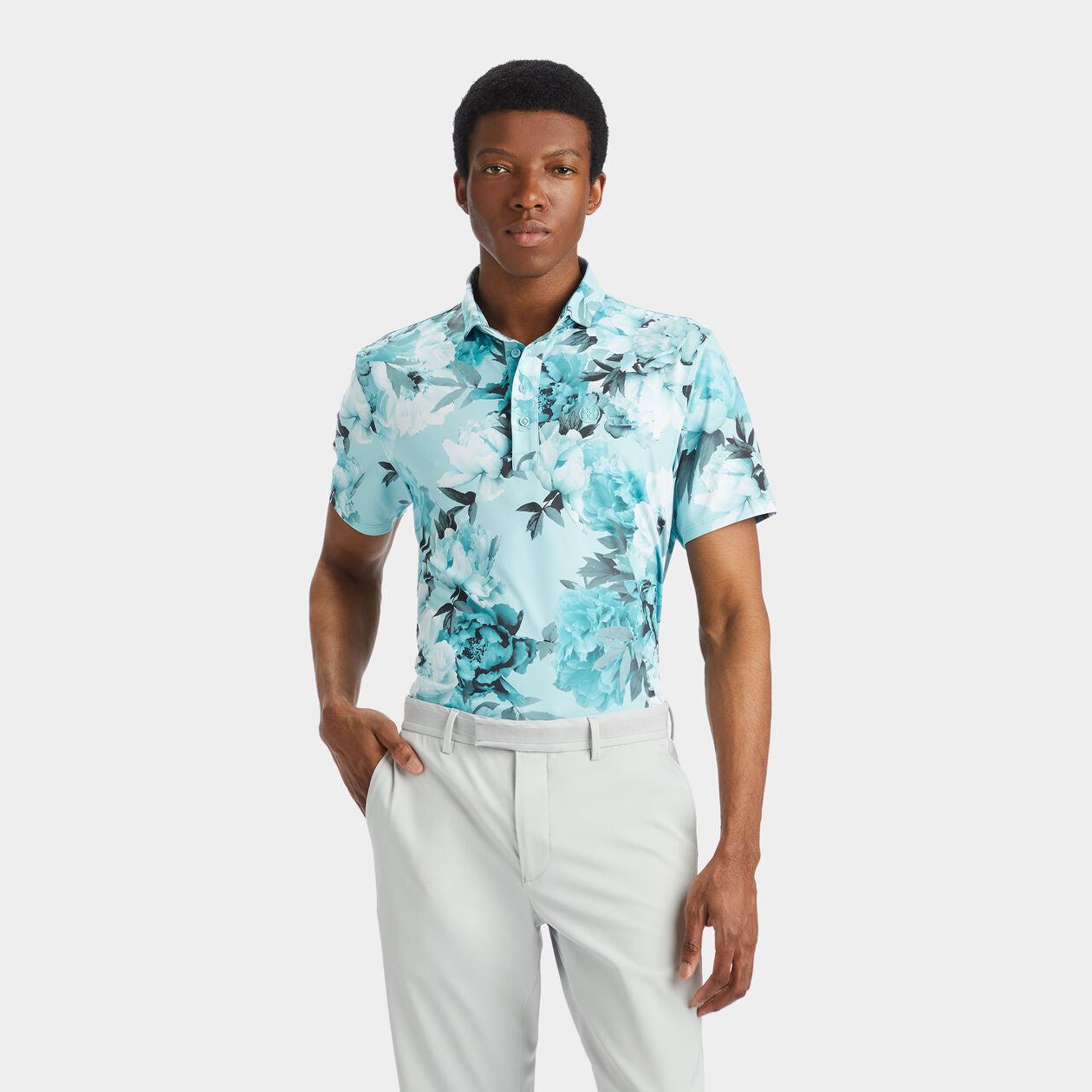 【新品】G/FORE照片花卉科技平紋針織現代寬領 POLO 衫